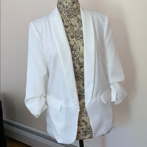 Abbeline Cinched Sleeve Long White Blazer